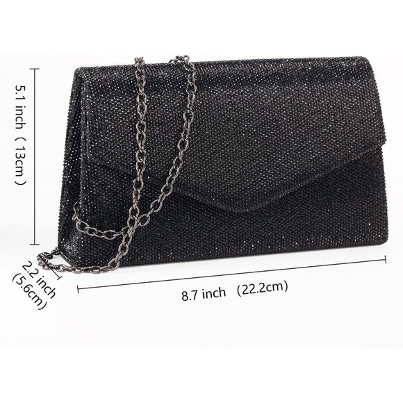 Women's Black Sparkly Evening Glitter Rhinestone Clutch Purse for Party - Picture 8 of 8